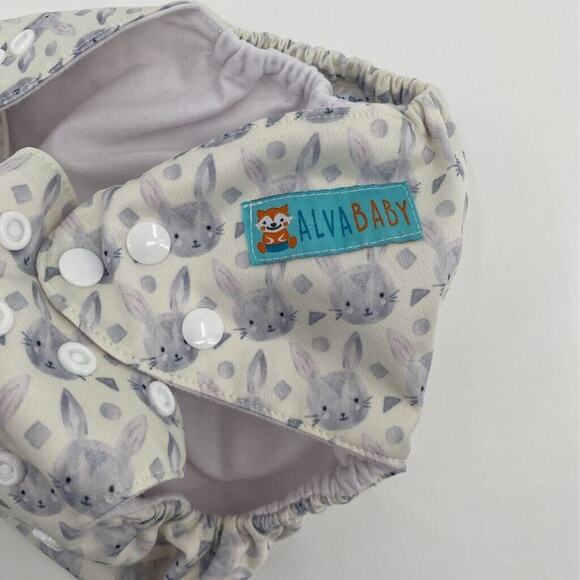 Alva Baby Diaper Covers Ivory Bunny Rabbit Adjustable Size Snaps OS - Picture 3 of 7